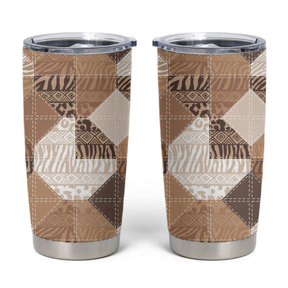 African American Quilt Inspired Tumbler Cup Wild Animal Skin African Beige Tribal Elements