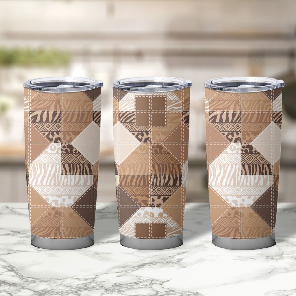 African American Quilt Inspired Tumbler Cup Wild Animal Skin African Beige Tribal Elements