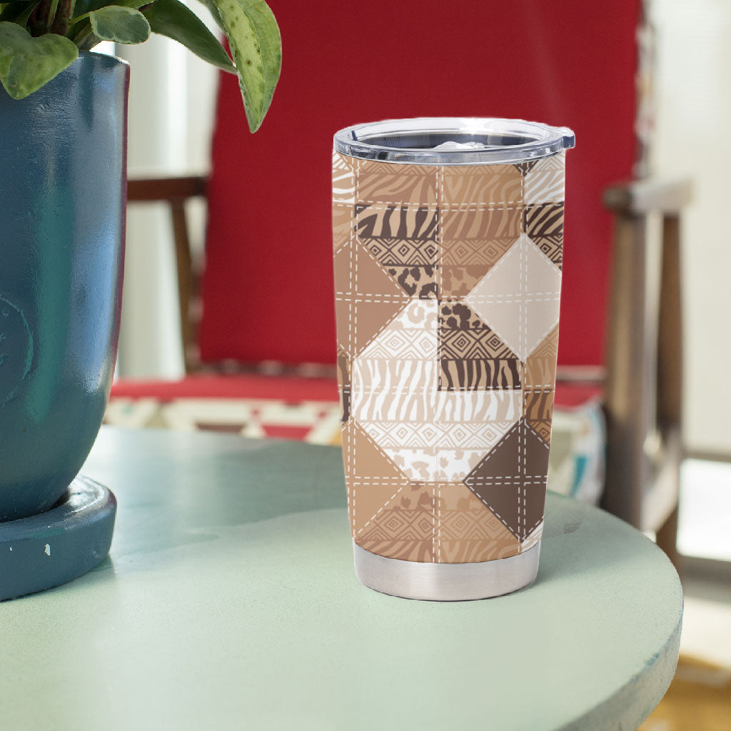 African American Quilt Inspired Tumbler Cup Wild Animal Skin African Beige Tribal Elements