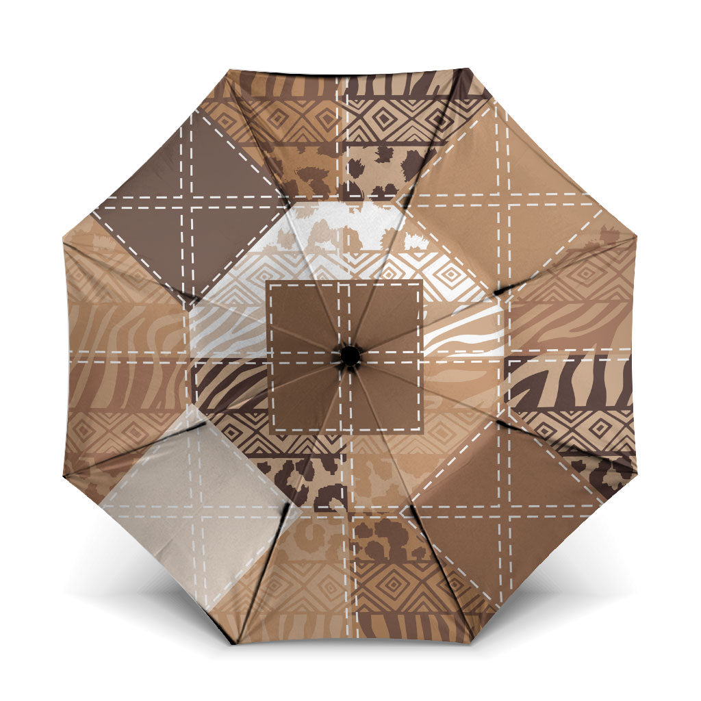 African American Quilt Inspired Umbrella Wild Animal Skin African Beige Tribal Elements