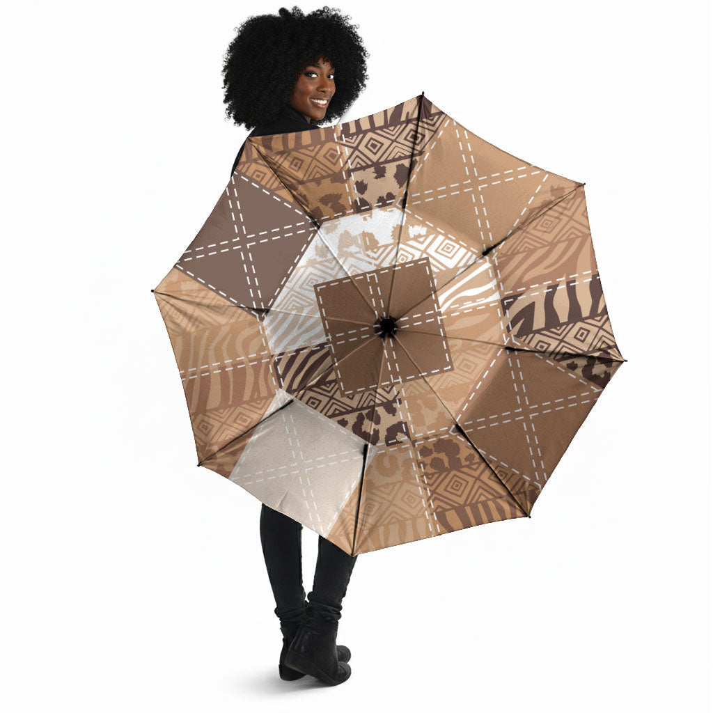 African American Quilt Inspired Umbrella Wild Animal Skin African Beige Tribal Elements