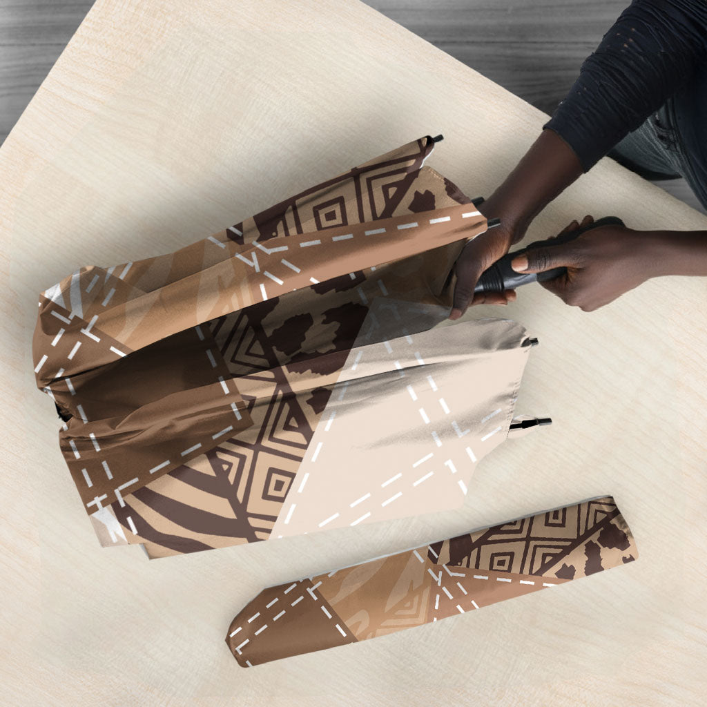 African American Quilt Inspired Umbrella Wild Animal Skin African Beige Tribal Elements