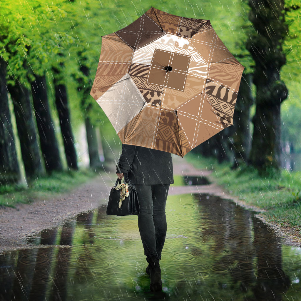 African American Quilt Inspired Umbrella Wild Animal Skin African Beige Tribal Elements