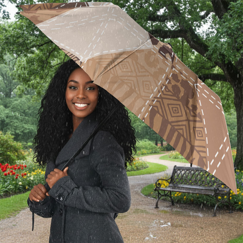 African American Quilt Inspired Umbrella Wild Animal Skin African Beige Tribal Elements