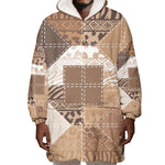 African American Quilt Inspired Wearable Blanket Hoodie Wild Animal Skin African Beige Tribal Elements