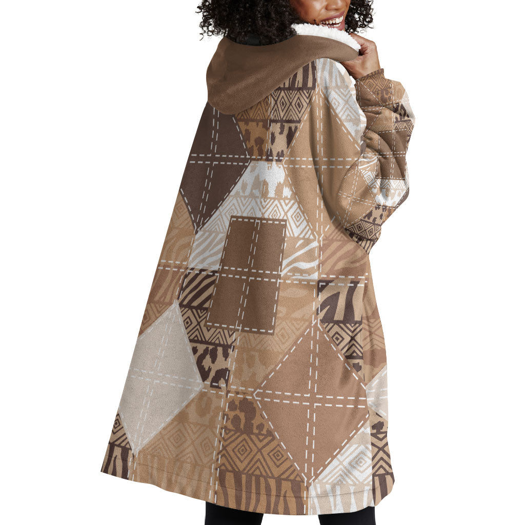 African American Quilt Inspired Wearable Blanket Hoodie Wild Animal Skin African Beige Tribal Elements