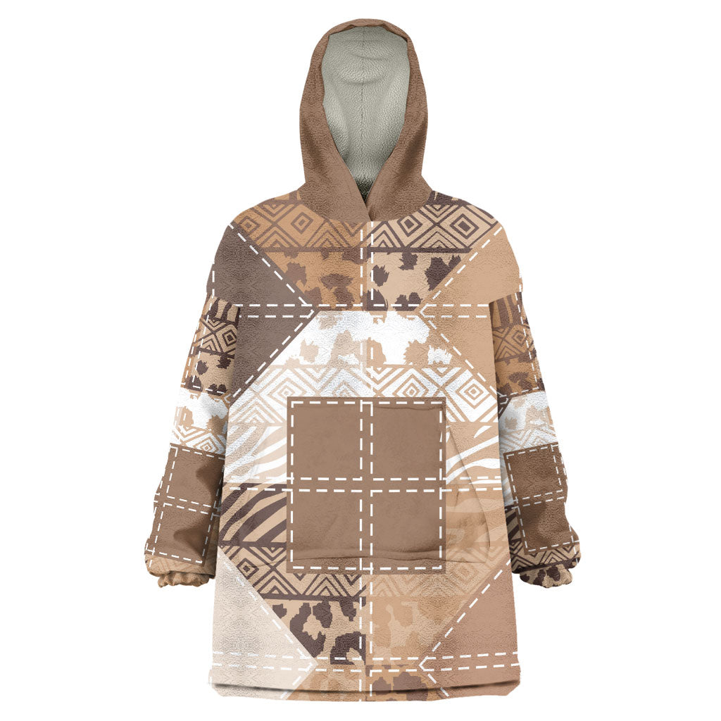African American Quilt Inspired Wearable Blanket Hoodie Wild Animal Skin African Beige Tribal Elements