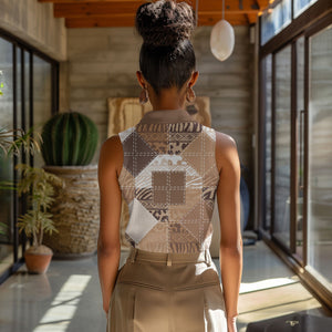 African American Quilt Inspired Women Sleeveless Polo Shirt Wild Animal Skin African Beige Tribal Elements
