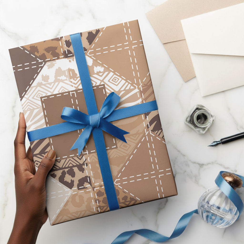 African American Quilt Inspired Wrapping Paper Wild Animal Skin African Beige Tribal Elements