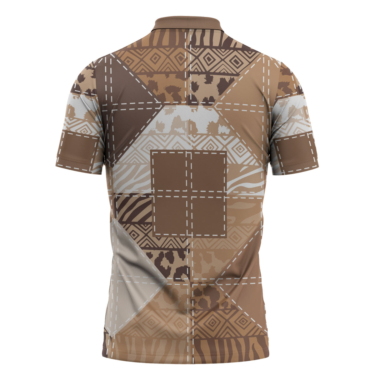 African American Quilt Inspired Zipper Polo Shirt Wild Animal Skin African Beige Tribal Elements