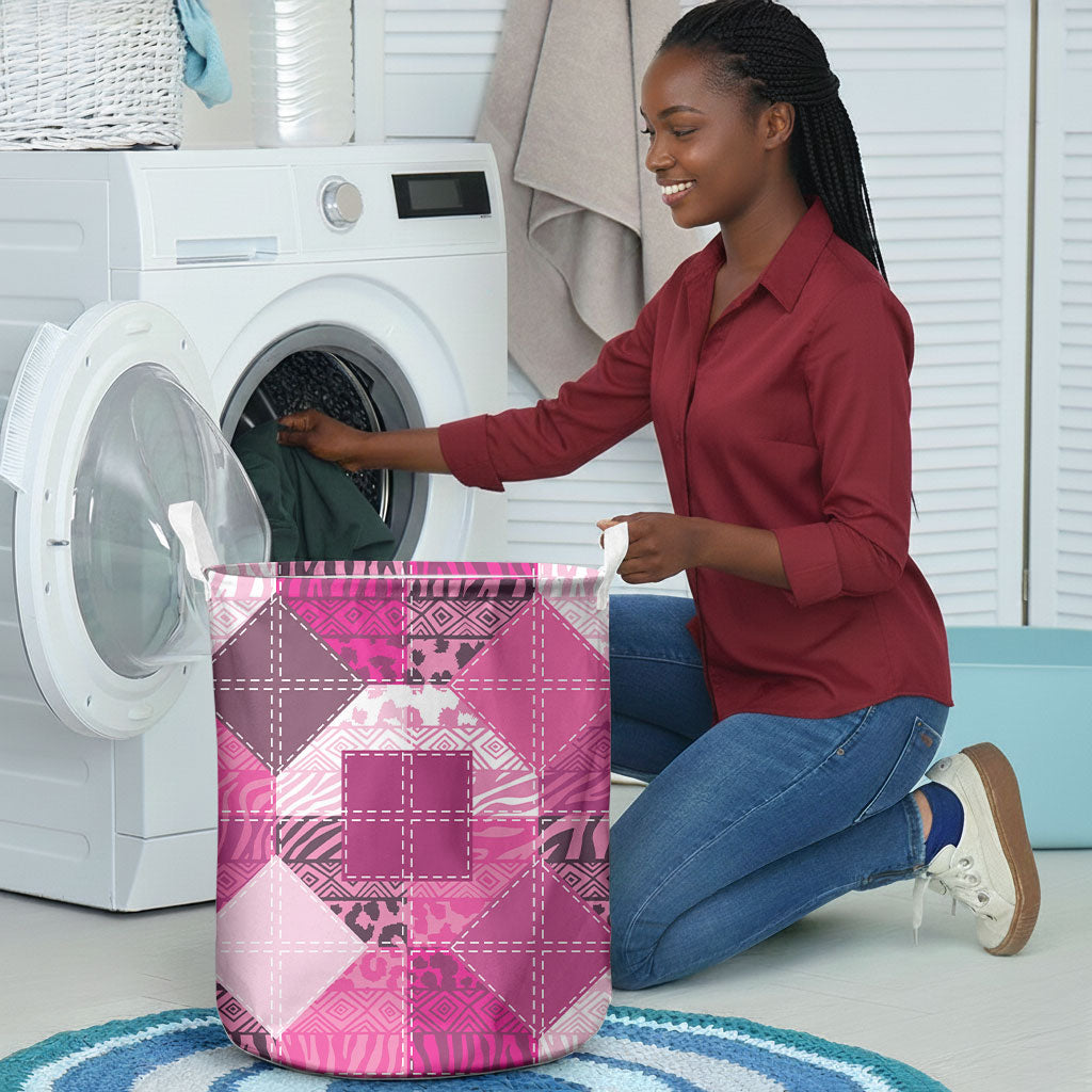 African American Quilt Inspired Laundry Basket Wild Animal Skin African Pink Tribal Elements
