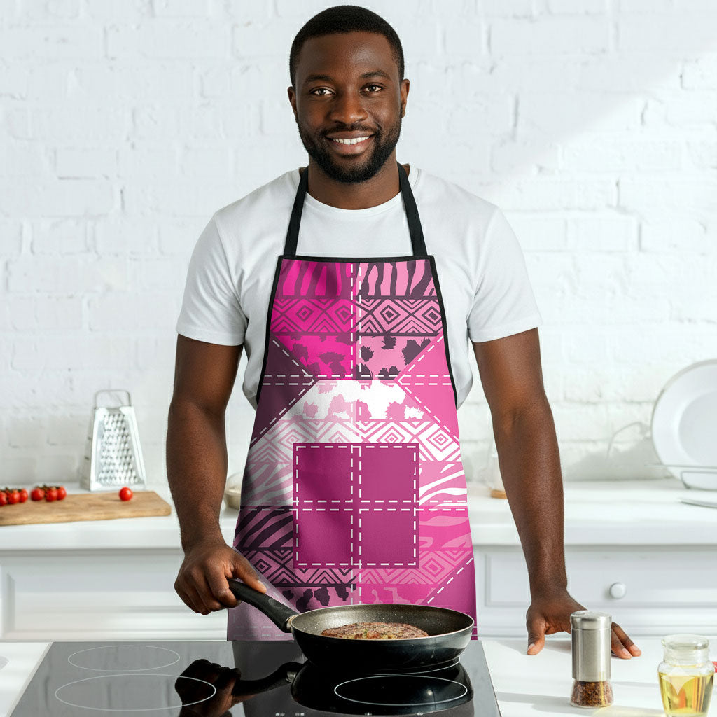 African American Quilt Inspired Apron Wild Animal Skin African Pink Tribal Elements