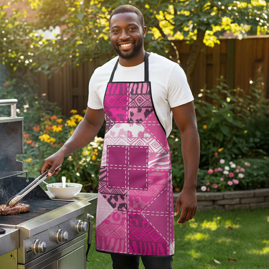 African American Quilt Inspired Apron Wild Animal Skin African Pink Tribal Elements