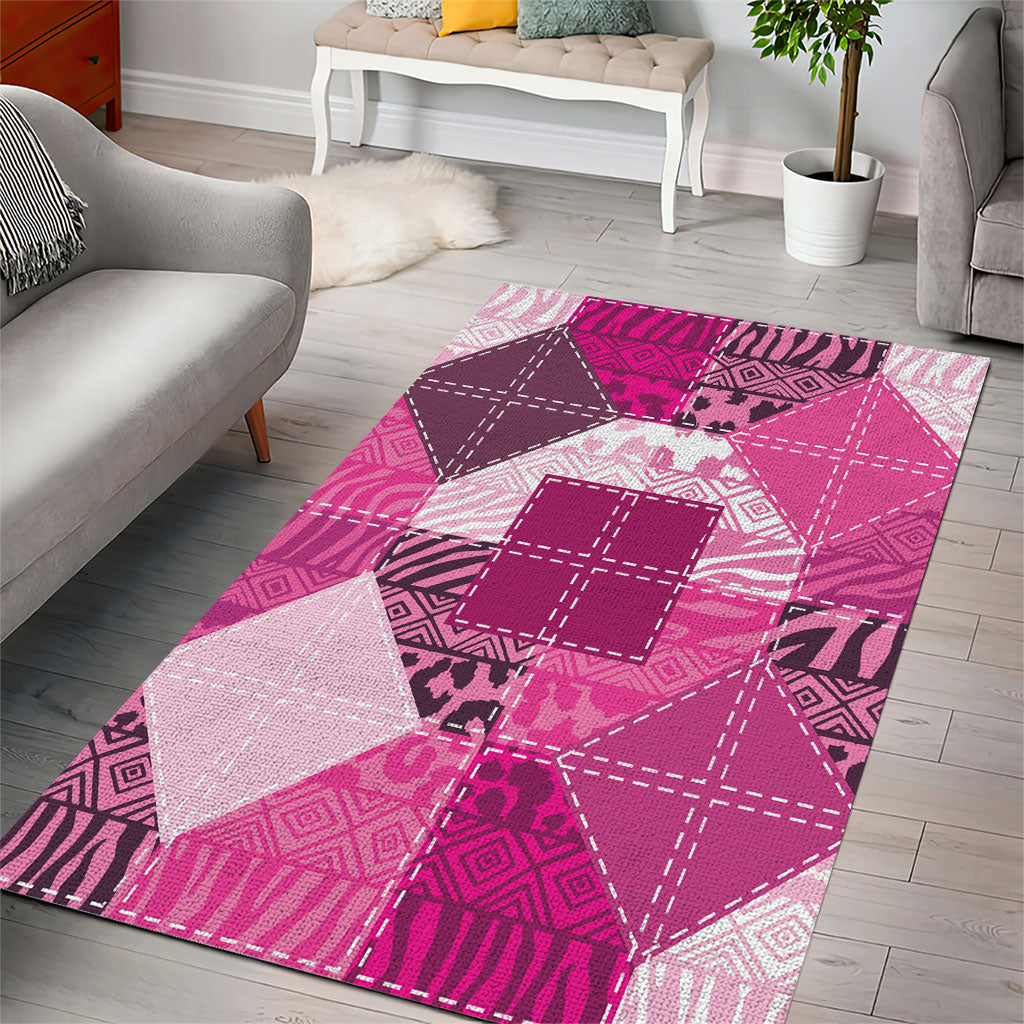 African American Quilt Inspired Area Rug Wild Animal Skin African Pink Tribal Elements