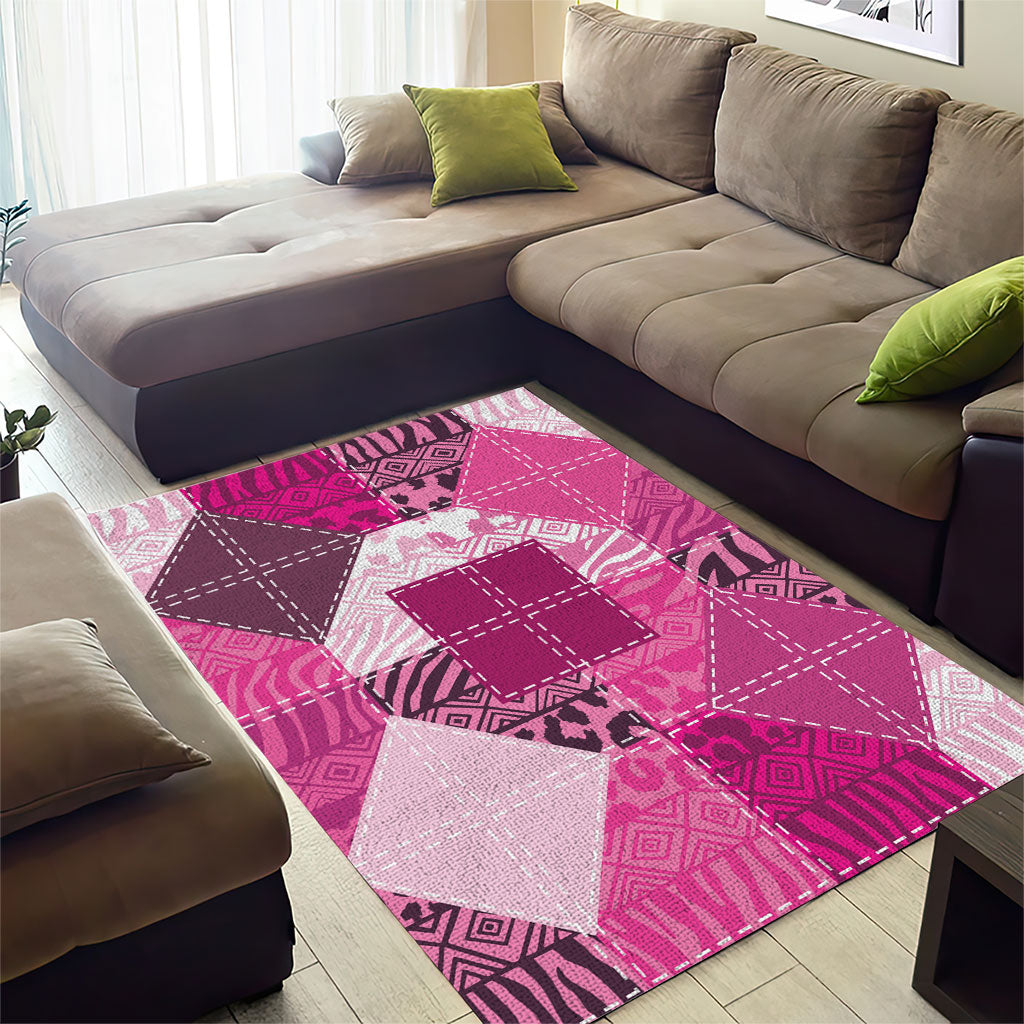 African American Quilt Inspired Area Rug Wild Animal Skin African Pink Tribal Elements
