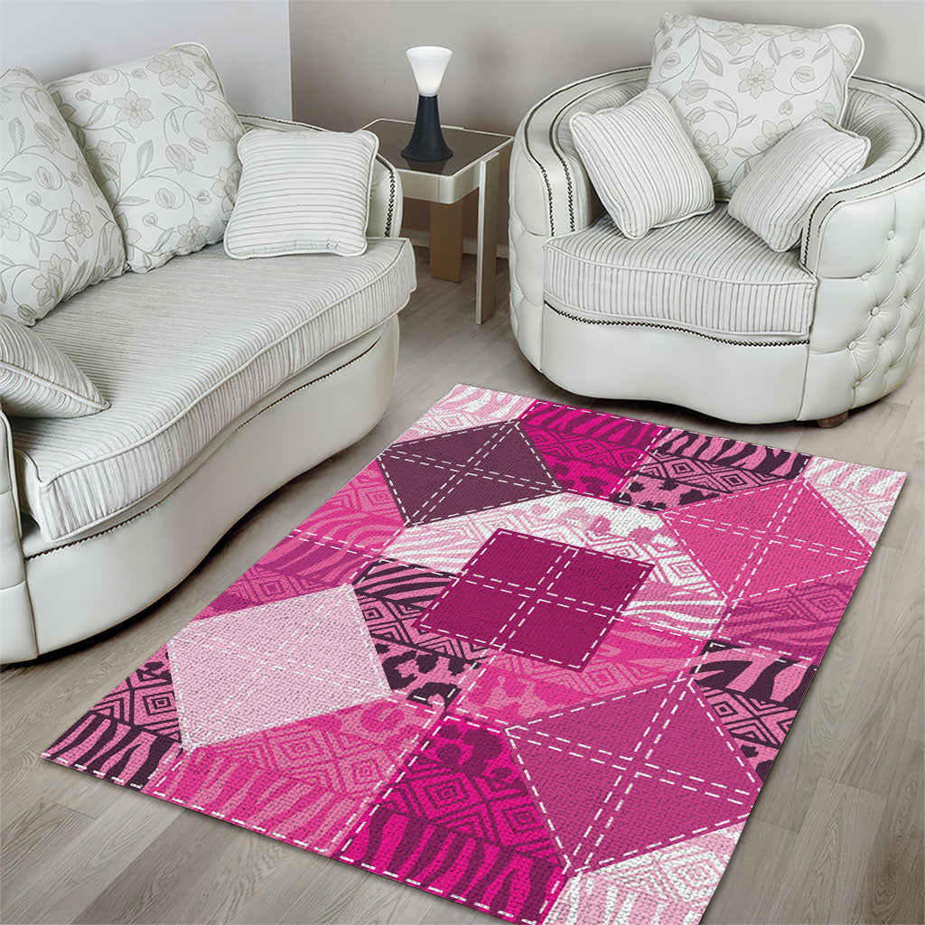 African American Quilt Inspired Area Rug Wild Animal Skin African Pink Tribal Elements