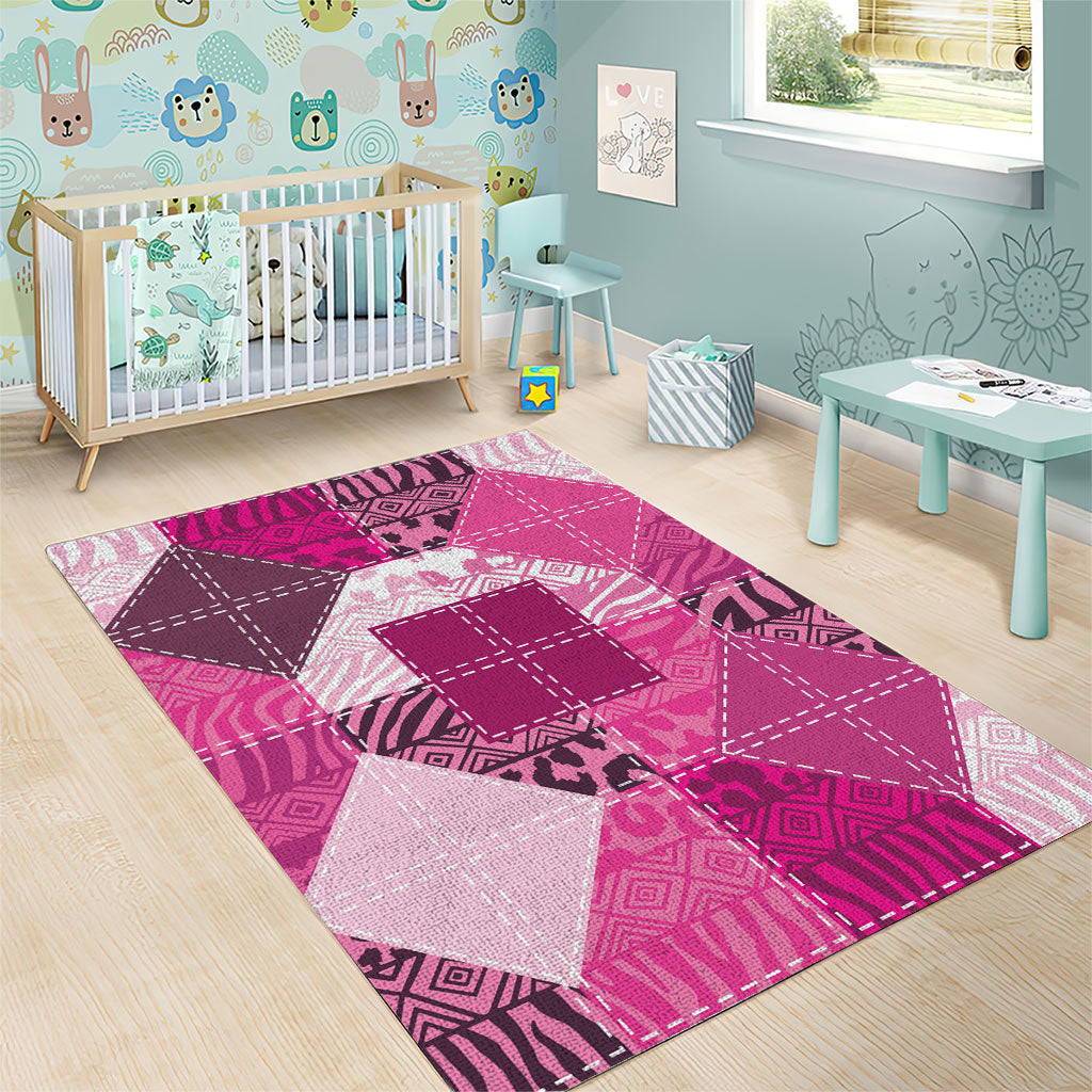 African American Quilt Inspired Area Rug Wild Animal Skin African Pink Tribal Elements