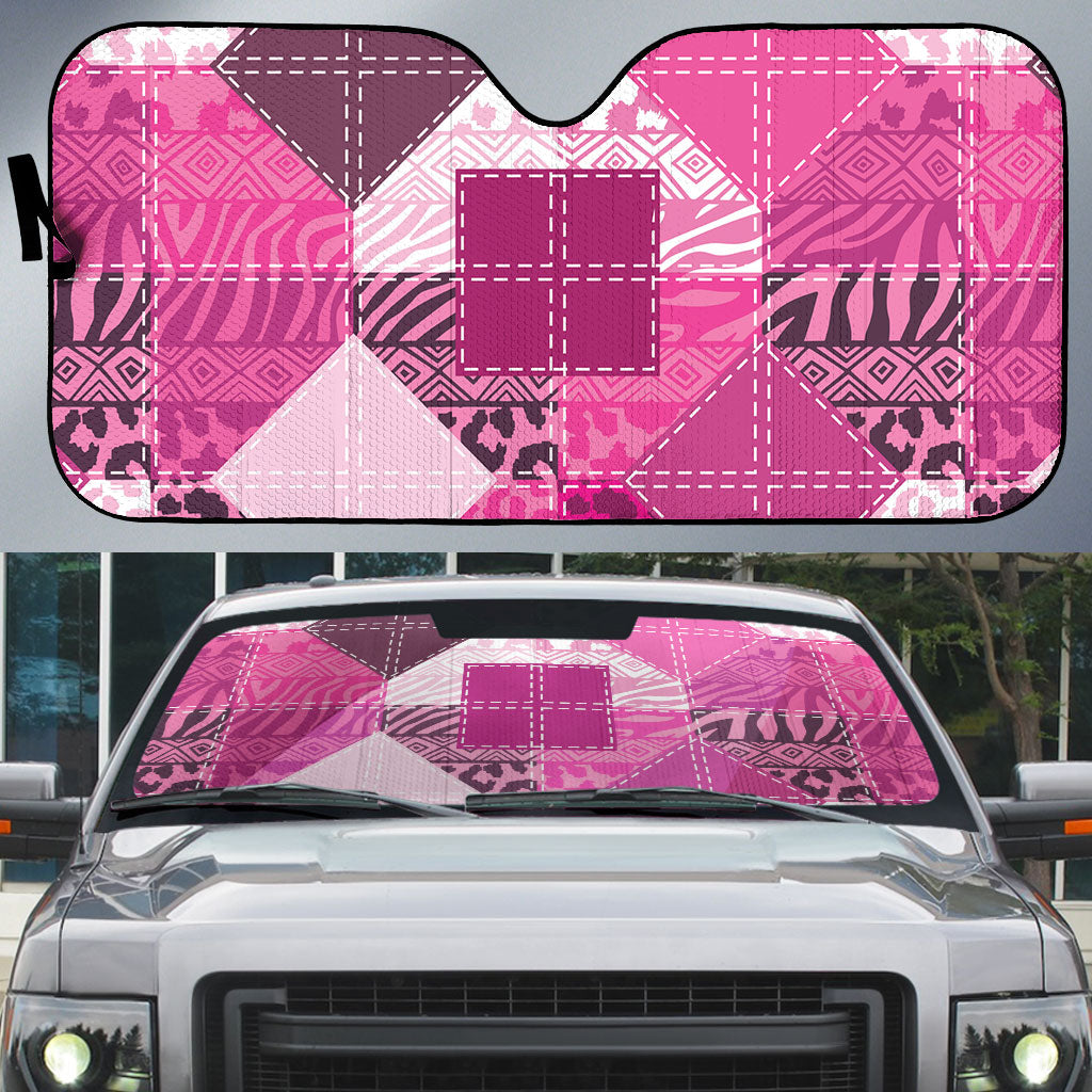 African American Quilt Inspired Auto Sun Shade Wild Animal Skin African Pink Tribal Elements