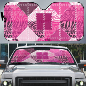 African American Quilt Inspired Auto Sun Shade Wild Animal Skin African Pink Tribal Elements
