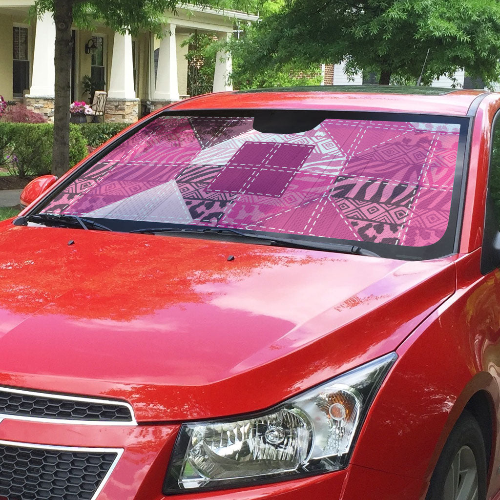 African American Quilt Inspired Auto Sun Shade Wild Animal Skin African Pink Tribal Elements