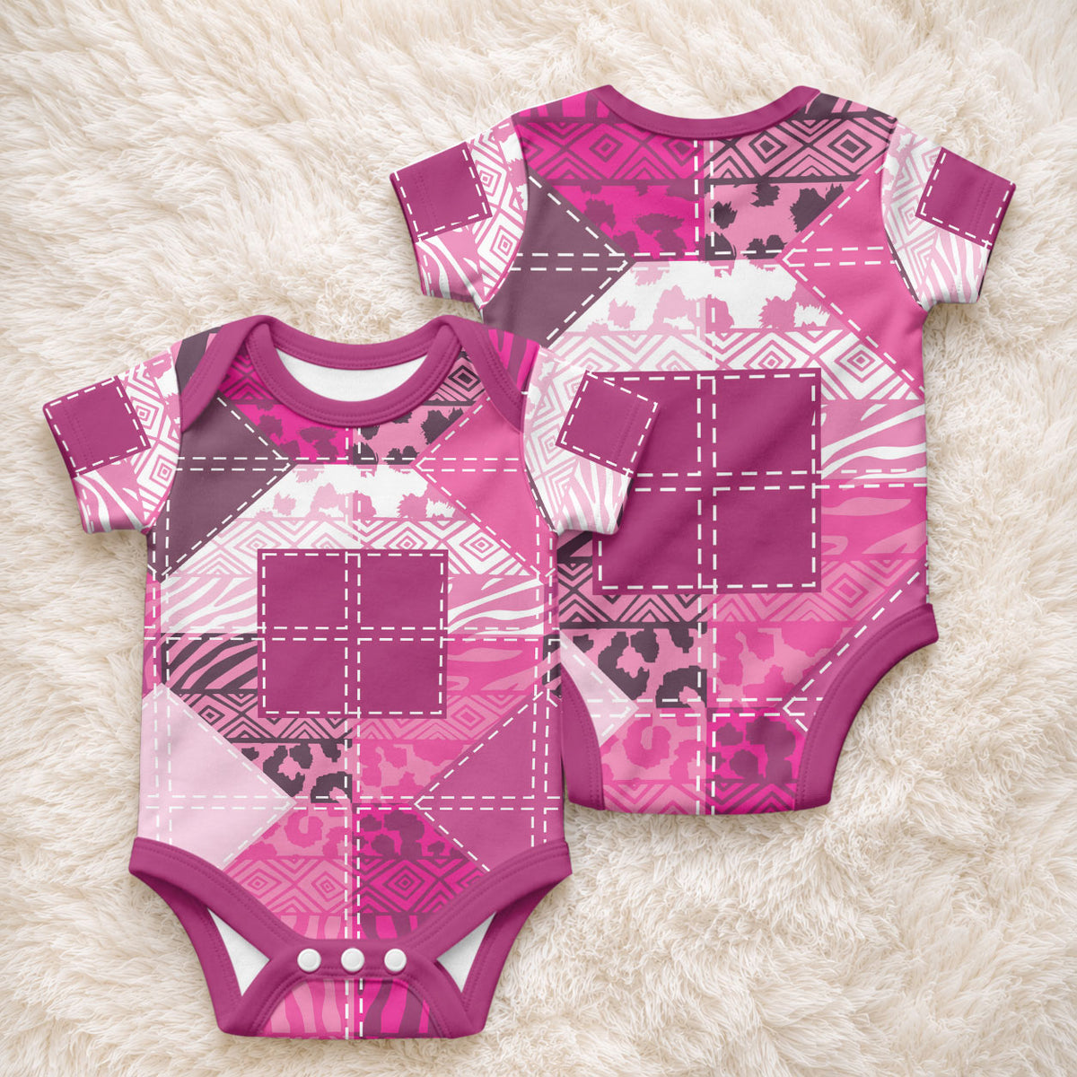 African American Quilt Inspired Baby Onesie Wild Animal Skin African Pink Tribal Elements