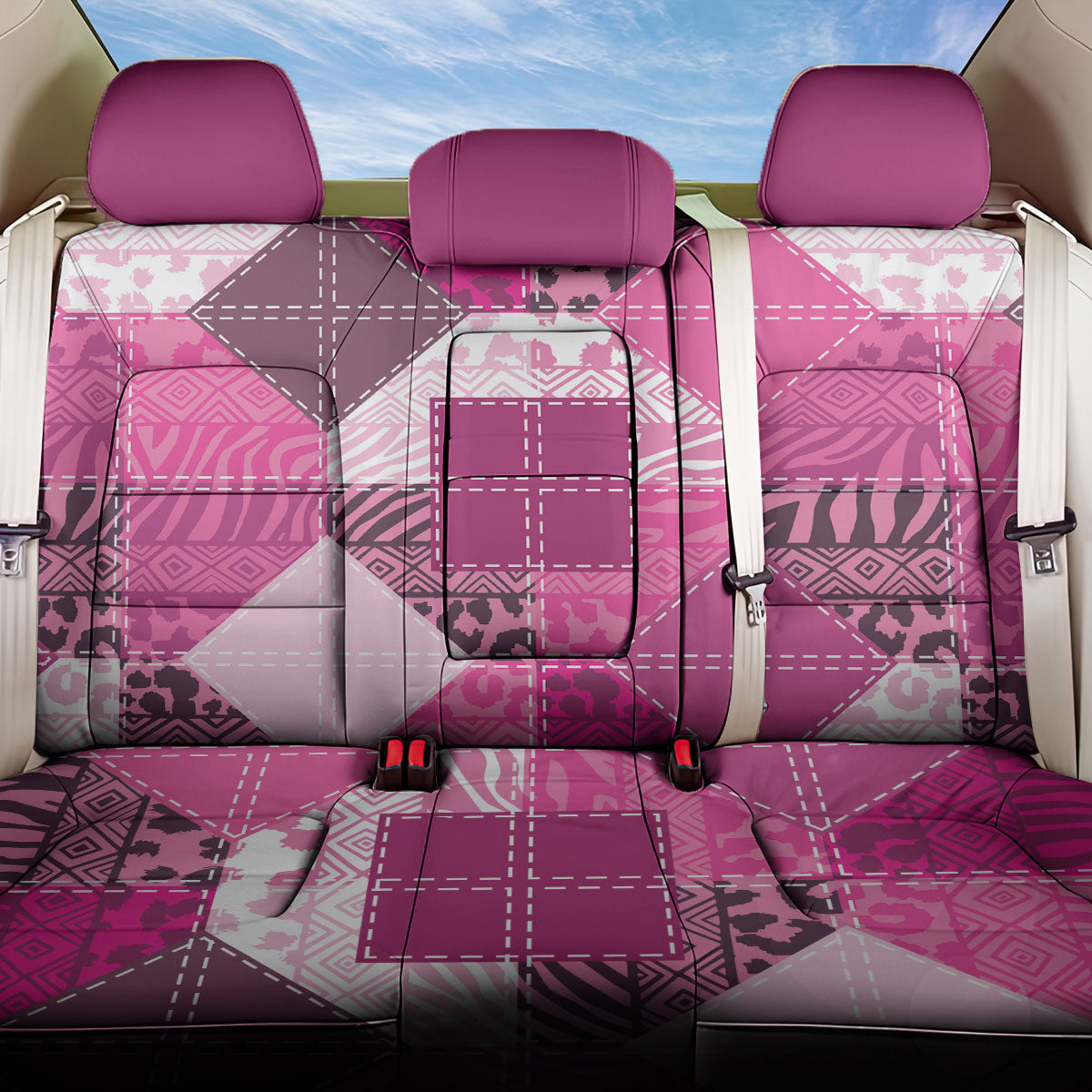 African American Quilt Inspired Back Car Seat Cover Wild Animal Skin African Pink Tribal Elements