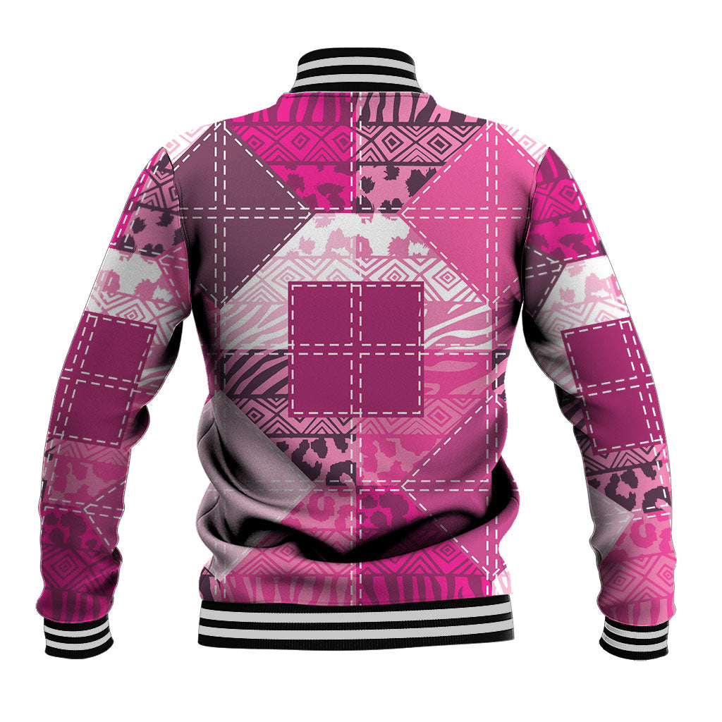 African American Quilt Inspired Baseball Jacket Wild Animal Skin African Pink Tribal Elements