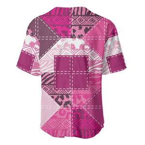 African American Quilt Inspired Baseball Jersey Wild Animal Skin African Pink Tribal Elements
