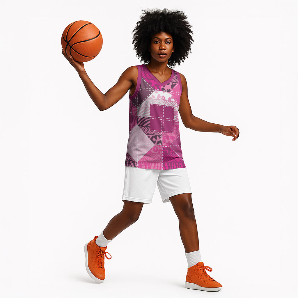 African American Quilt Inspired Basketball Jersey Wild Animal Skin African Pink Tribal Elements