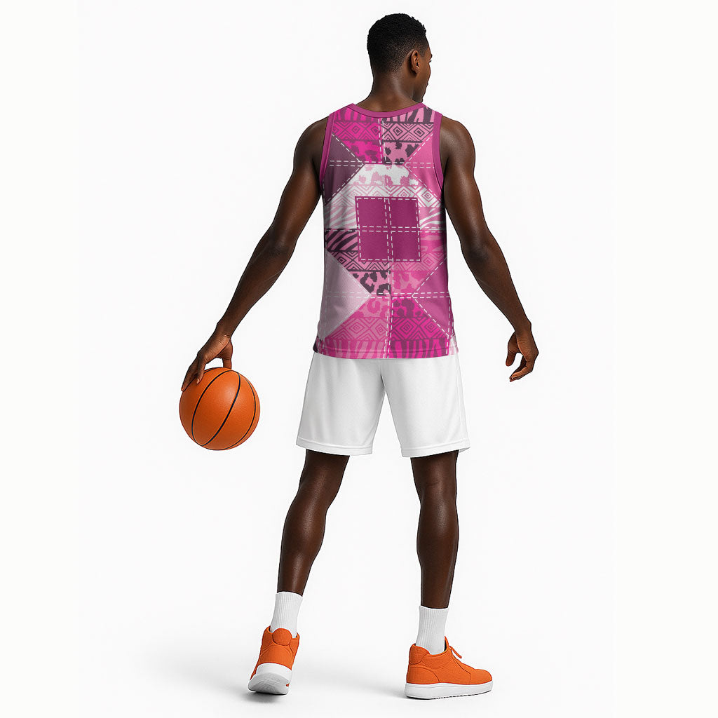 African American Quilt Inspired Basketball Jersey Wild Animal Skin African Pink Tribal Elements