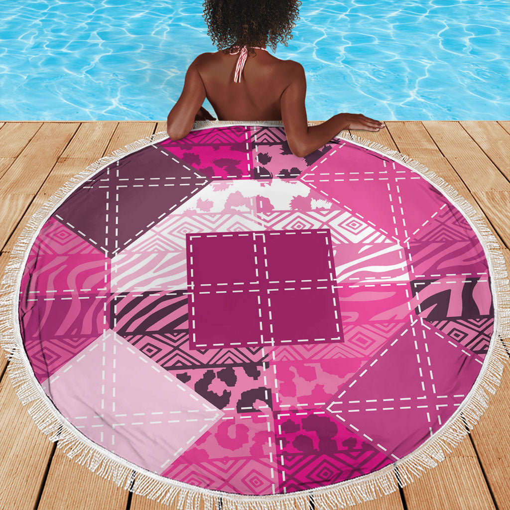 African American Quilt Inspired Beach Blanket Wild Animal Skin African Pink Tribal Elements