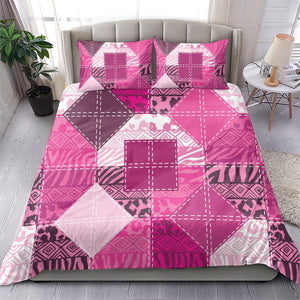 African American Quilt Inspired Bedding Set Wild Animal Skin African Pink Tribal Elements