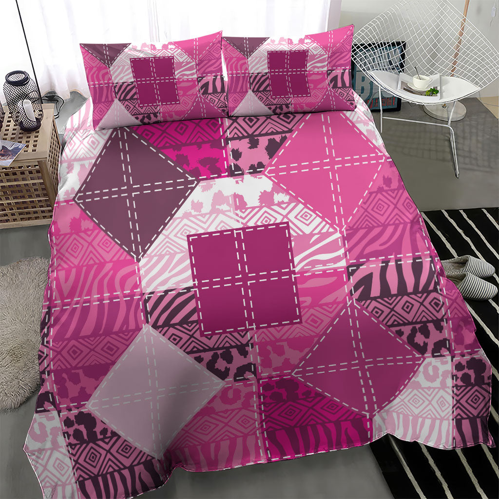 African American Quilt Inspired Bedding Set Wild Animal Skin African Pink Tribal Elements