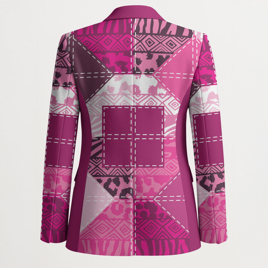 African American Quilt Inspired Blazer Wild Animal Skin African Pink Tribal Elements