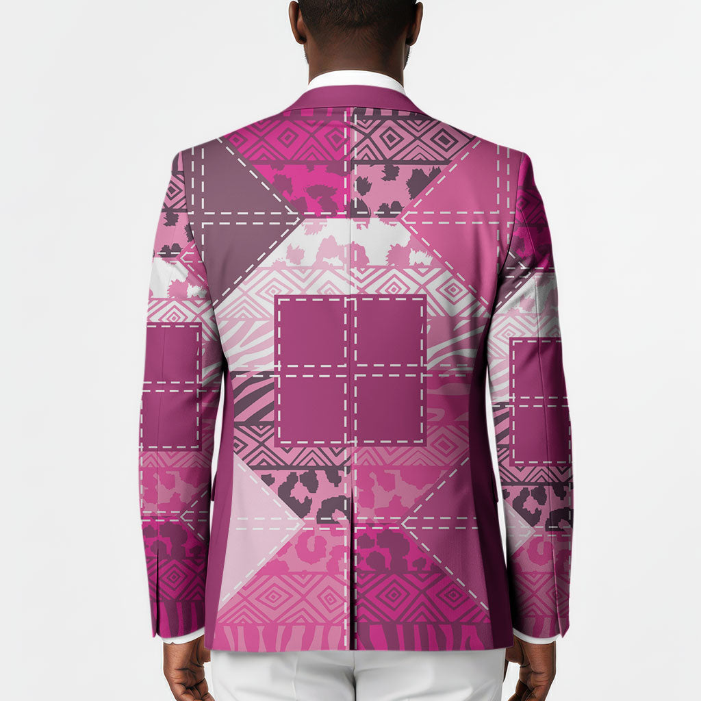 African American Quilt Inspired Blazer Wild Animal Skin African Pink Tribal Elements