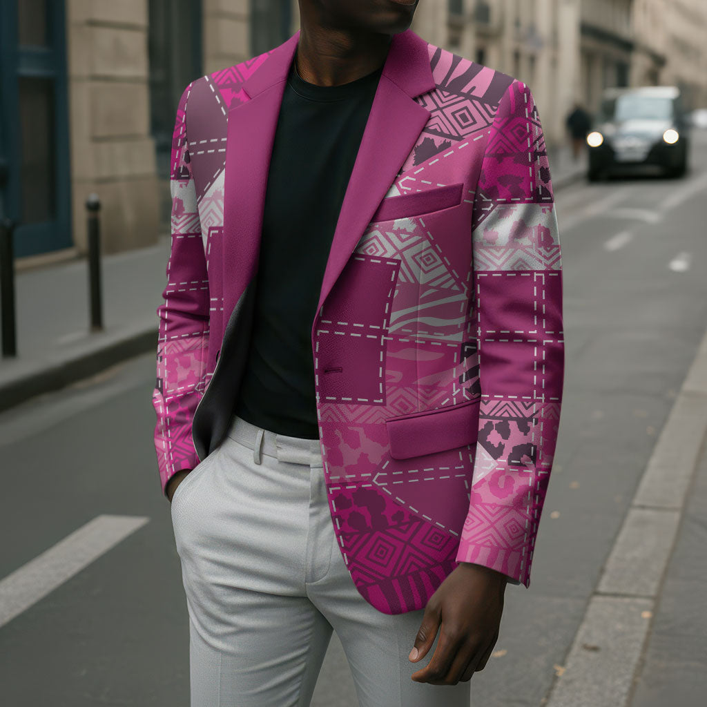 African American Quilt Inspired Blazer Wild Animal Skin African Pink Tribal Elements