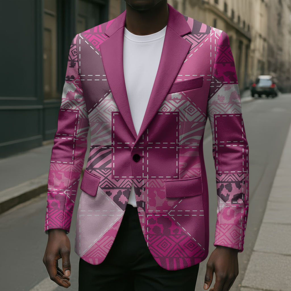 African American Quilt Inspired Blazer Wild Animal Skin African Pink Tribal Elements