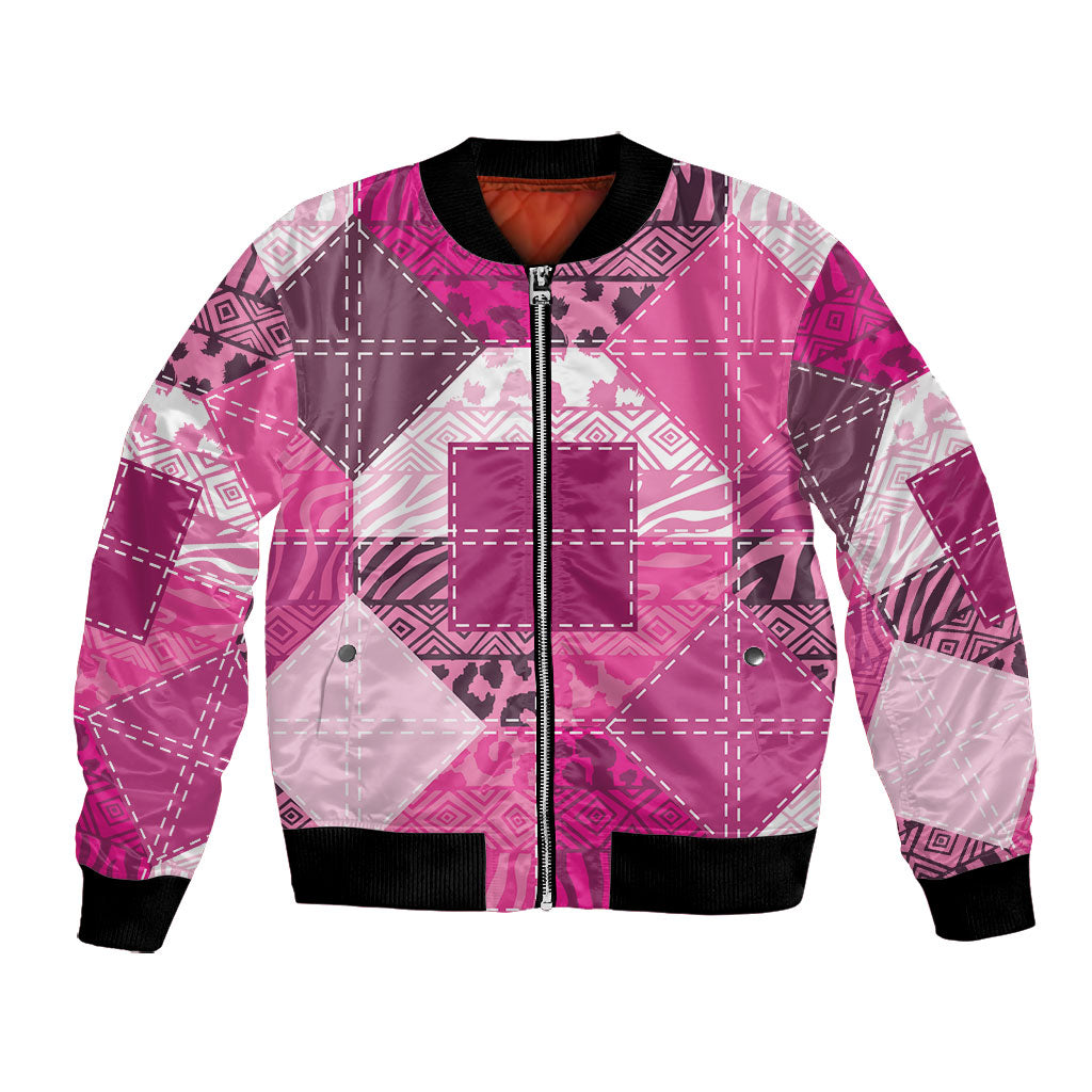 African American Quilt Inspired Bomber Jacket Wild Animal Skin African Pink Tribal Elements