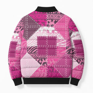 African American Quilt Inspired Bomber Puffer Jacket Wild Animal Skin African Pink Tribal Elements