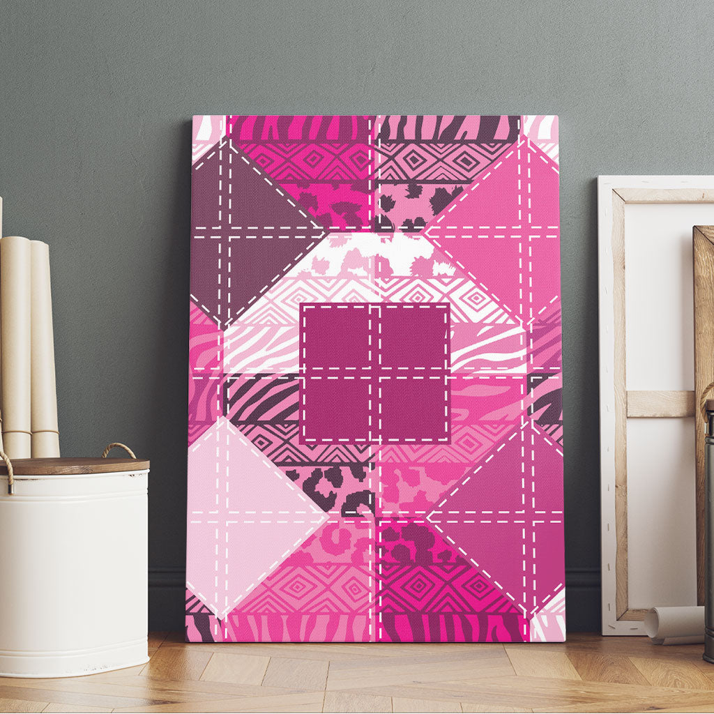 African American Quilt Inspired Canvas Wall Art Wild Animal Skin African Pink Tribal Elements