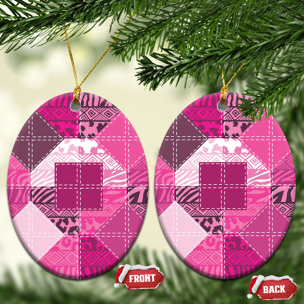 African American Quilt Inspired Ceramic Ornament Wild Animal Skin African Pink Tribal Elements