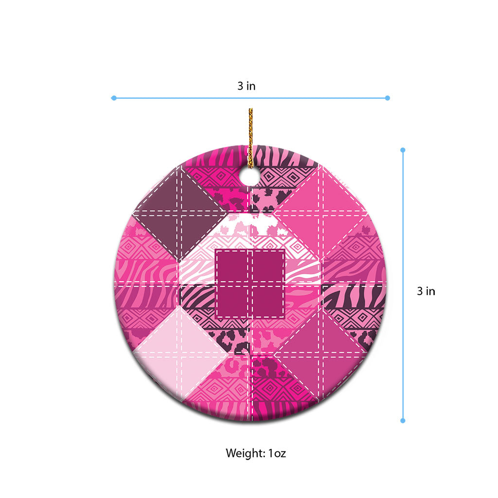 African American Quilt Inspired Ceramic Ornament Wild Animal Skin African Pink Tribal Elements