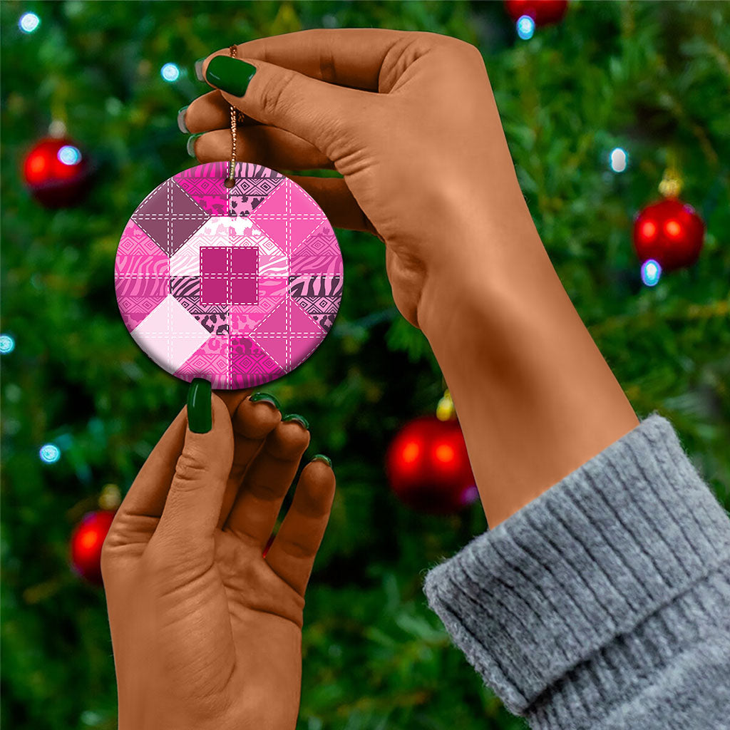 African American Quilt Inspired Ceramic Ornament Wild Animal Skin African Pink Tribal Elements