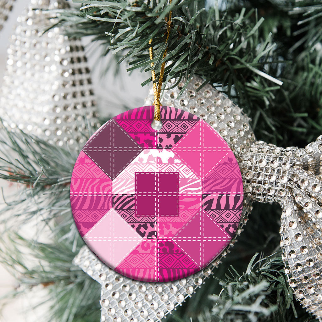 African American Quilt Inspired Ceramic Ornament Wild Animal Skin African Pink Tribal Elements