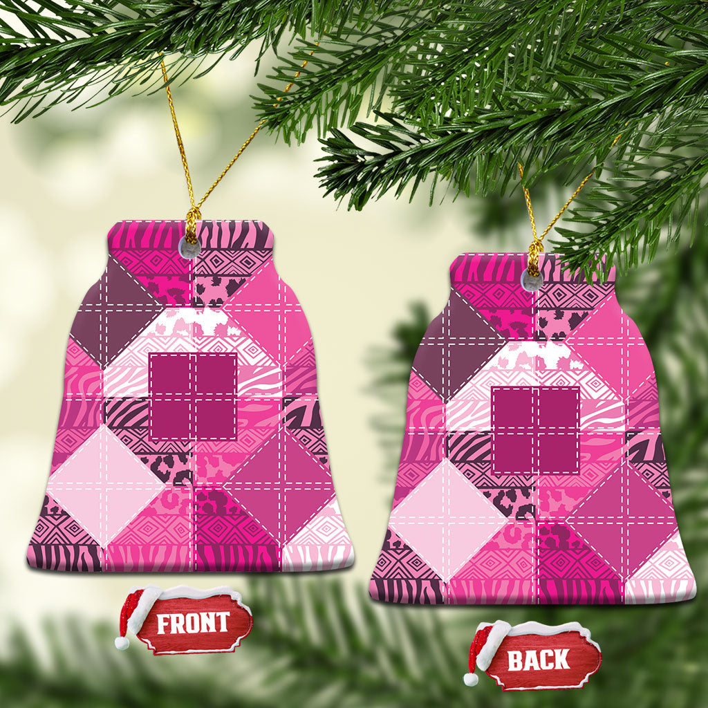 African American Quilt Inspired Ceramic Ornament Wild Animal Skin African Pink Tribal Elements