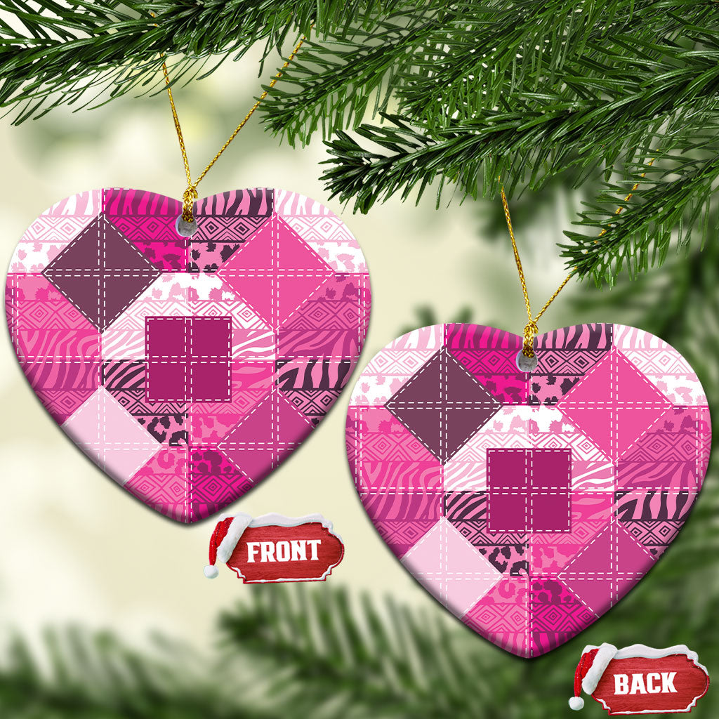 African American Quilt Inspired Ceramic Ornament Wild Animal Skin African Pink Tribal Elements