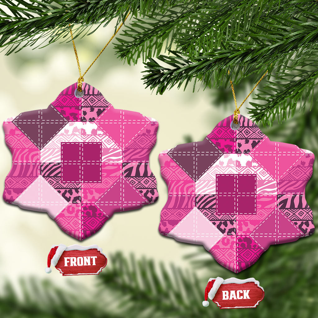 African American Quilt Inspired Ceramic Ornament Wild Animal Skin African Pink Tribal Elements