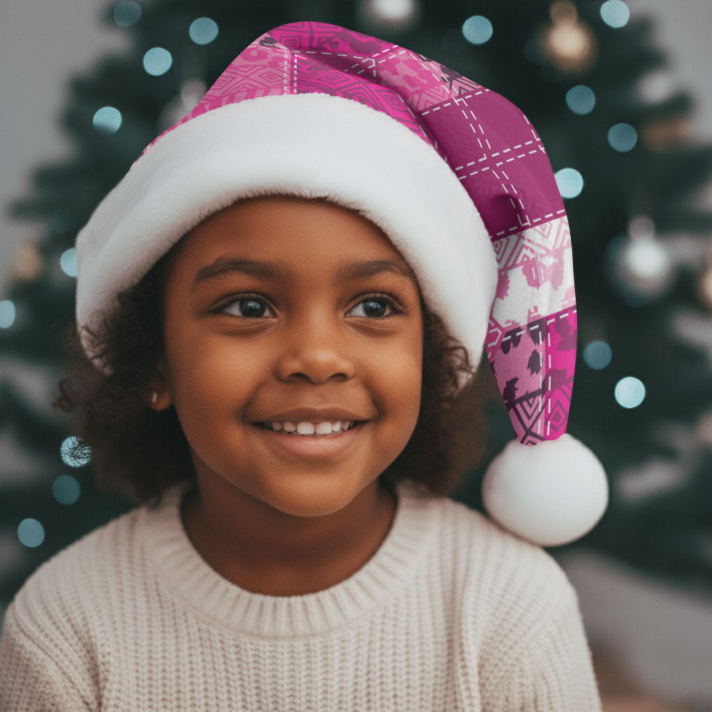 African American Quilt Inspired Christmas Santa Hat Wild Animal Skin African Pink Tribal Elements