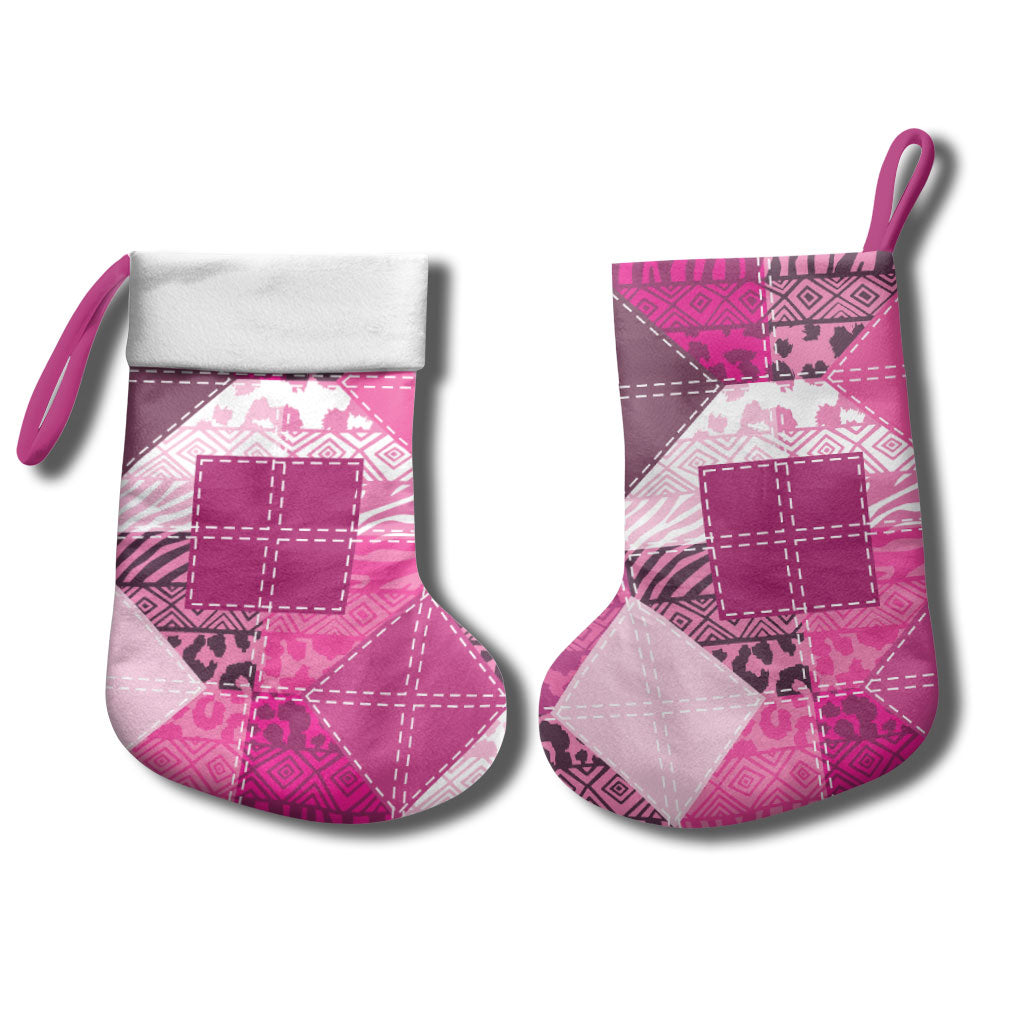African American Quilt Inspired Christmas Stocking Wild Animal Skin African Pink Tribal Elements
