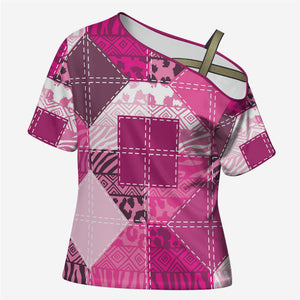 African American Quilt Inspired Cross Shoulder Shirt Wild Animal Skin African Pink Tribal Elements
